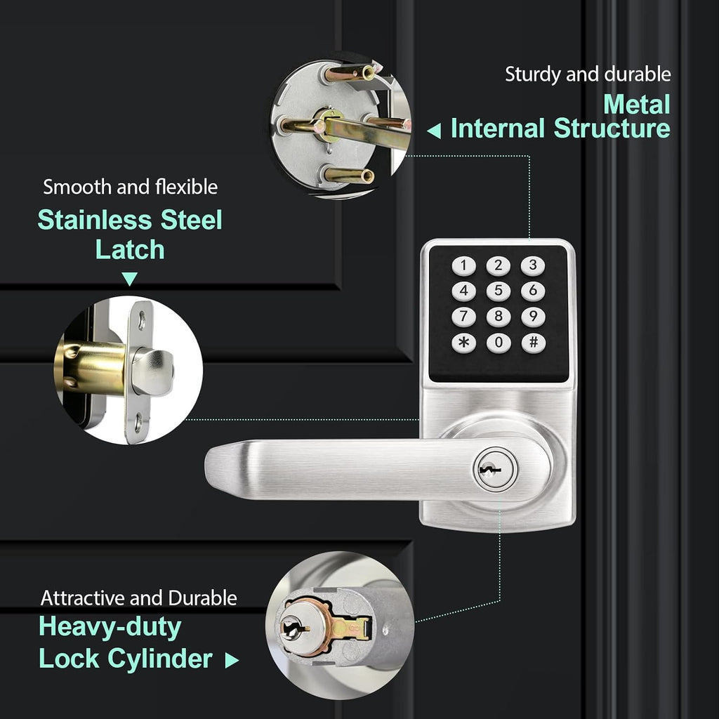 Keyless Entry Door Lock with Keypad, Satin Nickel Finish 1PACK,