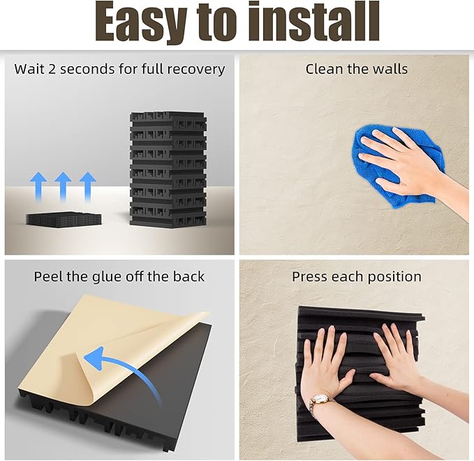 ZELMINE Upgrade 24 pack Self-adhesive Sound Proof Foam Panels, Decorative
