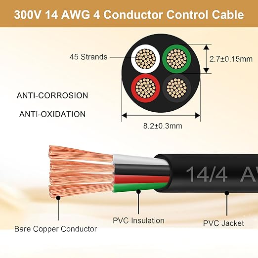 MOOKEERF 14/4 AWG Mini-Split Cable - 150FT 14 AWG 4 Conductor Control Cable