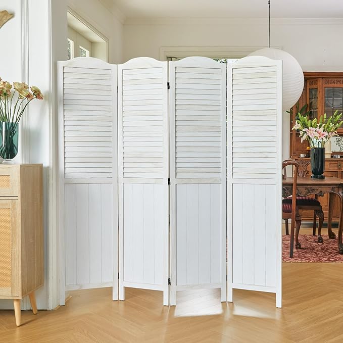 Room Dividers, 5.75Ft Individual Privacy Screens Foldable Wooden Louver & MDF