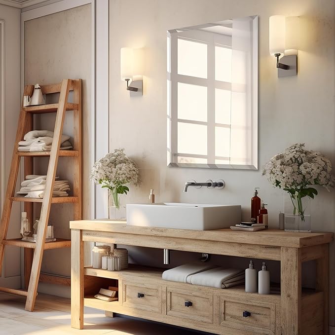 Mirrorons Beveled Mirror, Hangs Horizontally or Vertically. Upgraded