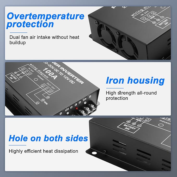 XMSJSIY DC 24V to 12V Step-Down Voltage Converter 100A 1200W DC 20-30V to 12V
