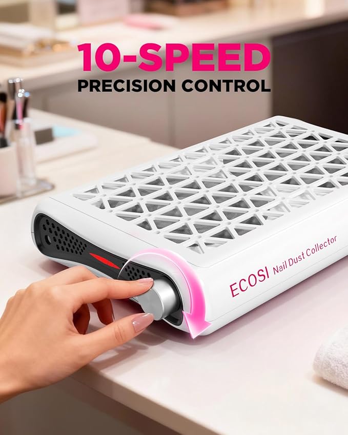 ECOSI Nail Dust Collector, Dual Turbo & 1600PA Professional Vacuum Fan Dust (30 Pcs)