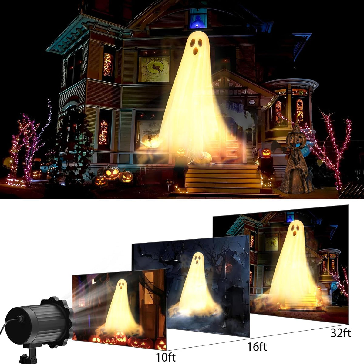 Halloween Projector Lights Outdoor,3D Dynamic Ghost Decorations Light,2026 Upgraded Clearer Ghost HD Patterns,Holiday Light for Home Window Wall Halloween Garage Door Decor