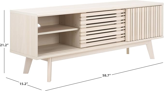SAFAVIEH ESMA TV Stand for up to 65" Flatscreen – Bleached White, Sliding Doors