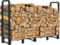 Firewood Rack Outdoor 8ft Heavy Duty Logs Holder for Indoor Fireplace Metal Wood Pile Storage Stacker Organizer, Matte Black