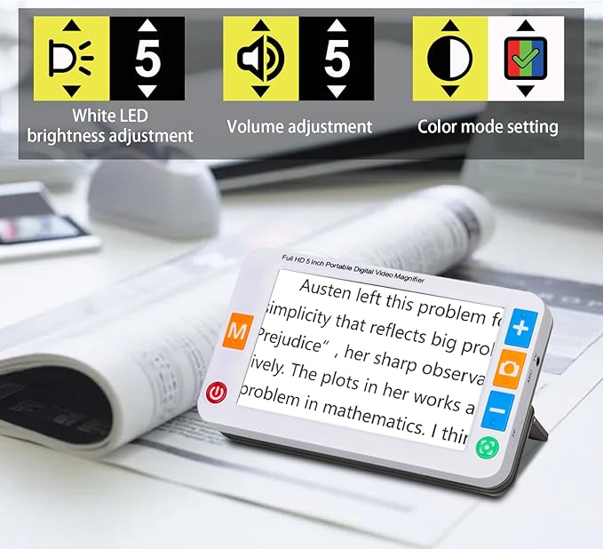 Digital Magnifier 5 Inch, Electronic Auto Focus Reading Aid Simplified Buttons