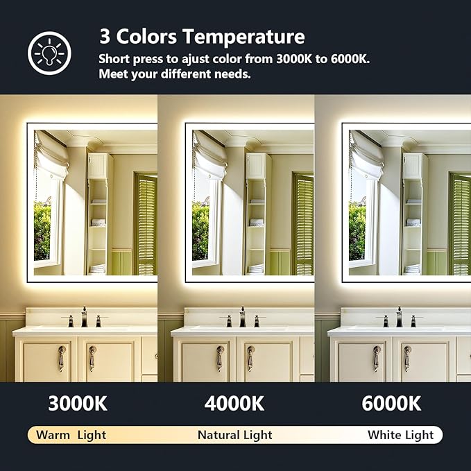 YEELAIT 60x40 Inch LED Bathroom Mirror
