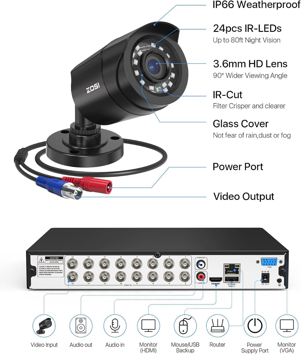 zosi 16ch 3k lite security camera system, 16x, view 9