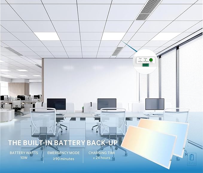 2X4 LED Flat Panel Light with Emergency Battery Backup, 50W 3000K/4000K/5000K (2 Pack)