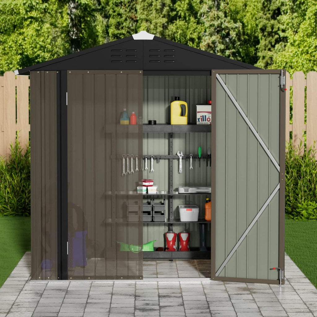 JUMMICO Metal Outdoor Storage Shed, 6 x 4 FT, Brown