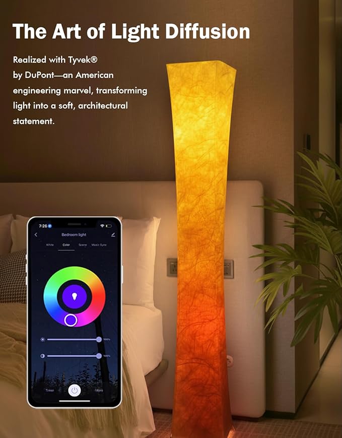 LEONC RGB+CCT Floor Lamp with Remote, 1800lm LED Tuya Smart 9W×2 Bulbs