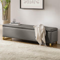 60" Leather Storage Bench with Throw Ottomans, Large Modern Flip Top End of Bed Benches King Size, Upholstered Footrest Stool with Gold Legs for Living, Bedroom, Entryway and Hallway, Grey