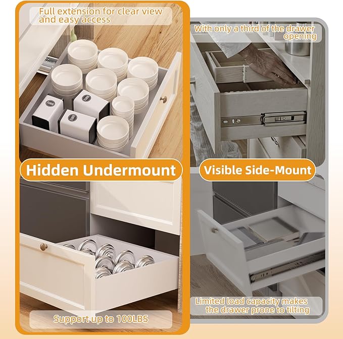 Chibery 12 15 18 21 Inch Undermount Soft Close Drawer Slides, Full Extension 3D
