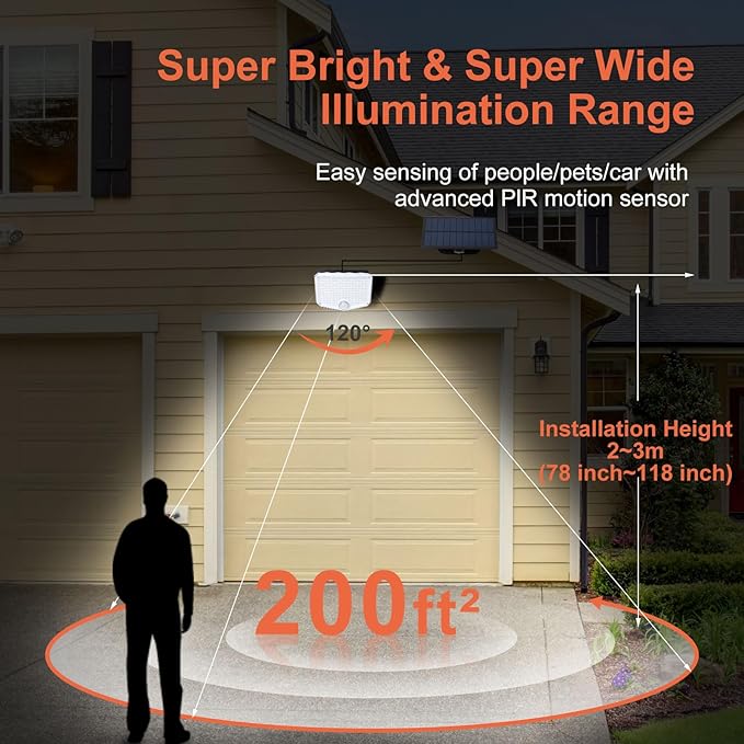 JumJam 153 LED Solar Wall Lights, 180°Beam Angle Solar Security Lights Outdoor (2 Pack)