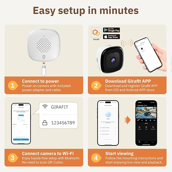 Girafit 3MP 2K Window Camera, 2.4GHz & 5GHz WiFi Indoor Cameras