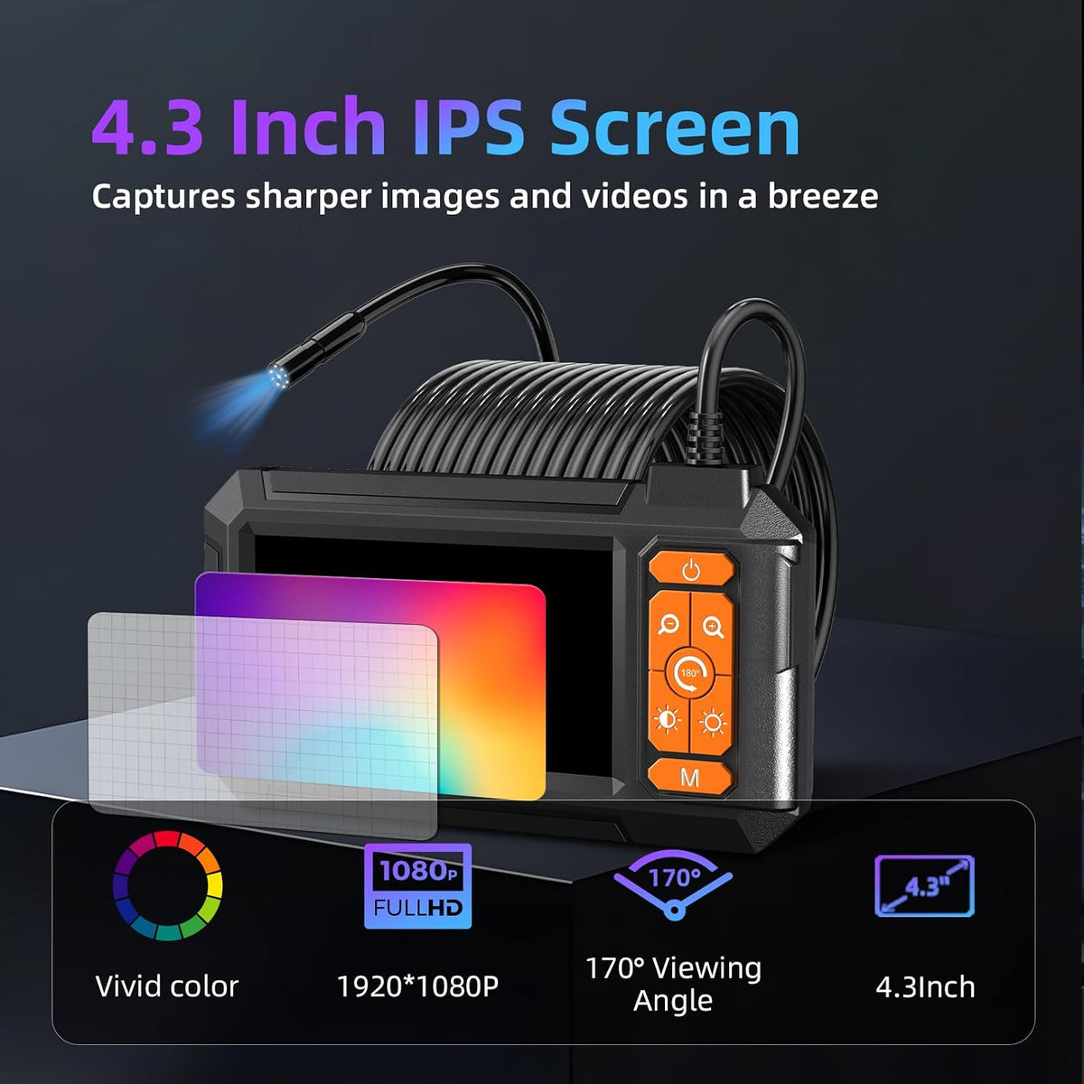 daxiongmao endoscope camera with light, 1080p hd borescope, close-up detail