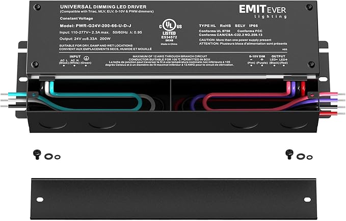 EMITEVER Dimmable Led Driver, 200W AC 110V-277V to DC 24V Transformer, 5-in-1