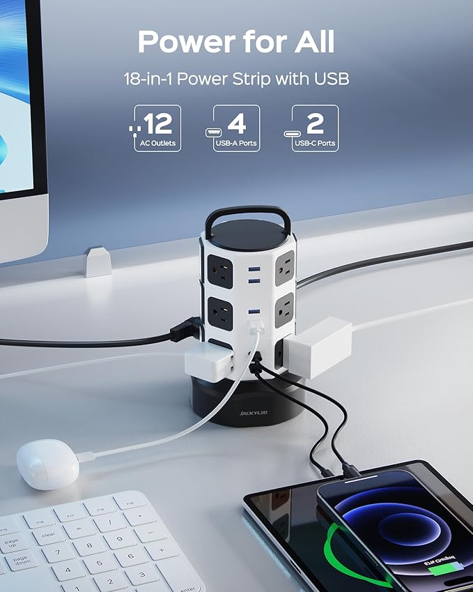 Power Strip Tower Surge Protector, JACKYLED 1625W 13A Outlet Surge Electric