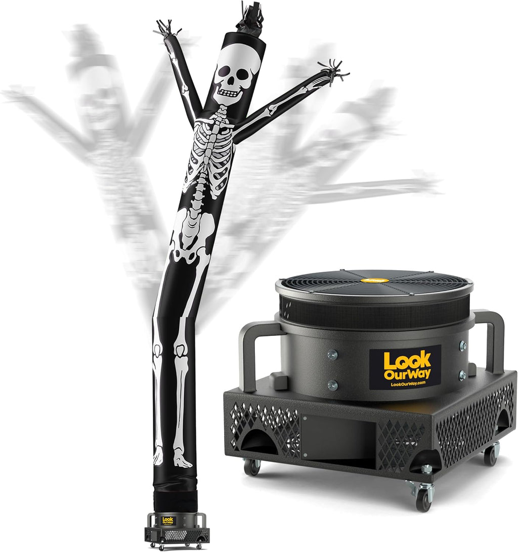 LookOurWay Halloween Air Dancers Inflatable Tube Man Set | 20ft Skeleton Wacky Waving Inflatable with 12-Inch Blower | Outdoor Halloween Decorations & Halloween Blow Ups for Business or Yard Display