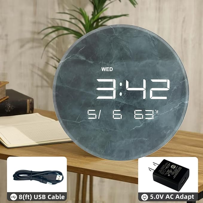 Nbdeal Digital Wall Clock with LED Display, Automatic Dimming, 12/24hr Format