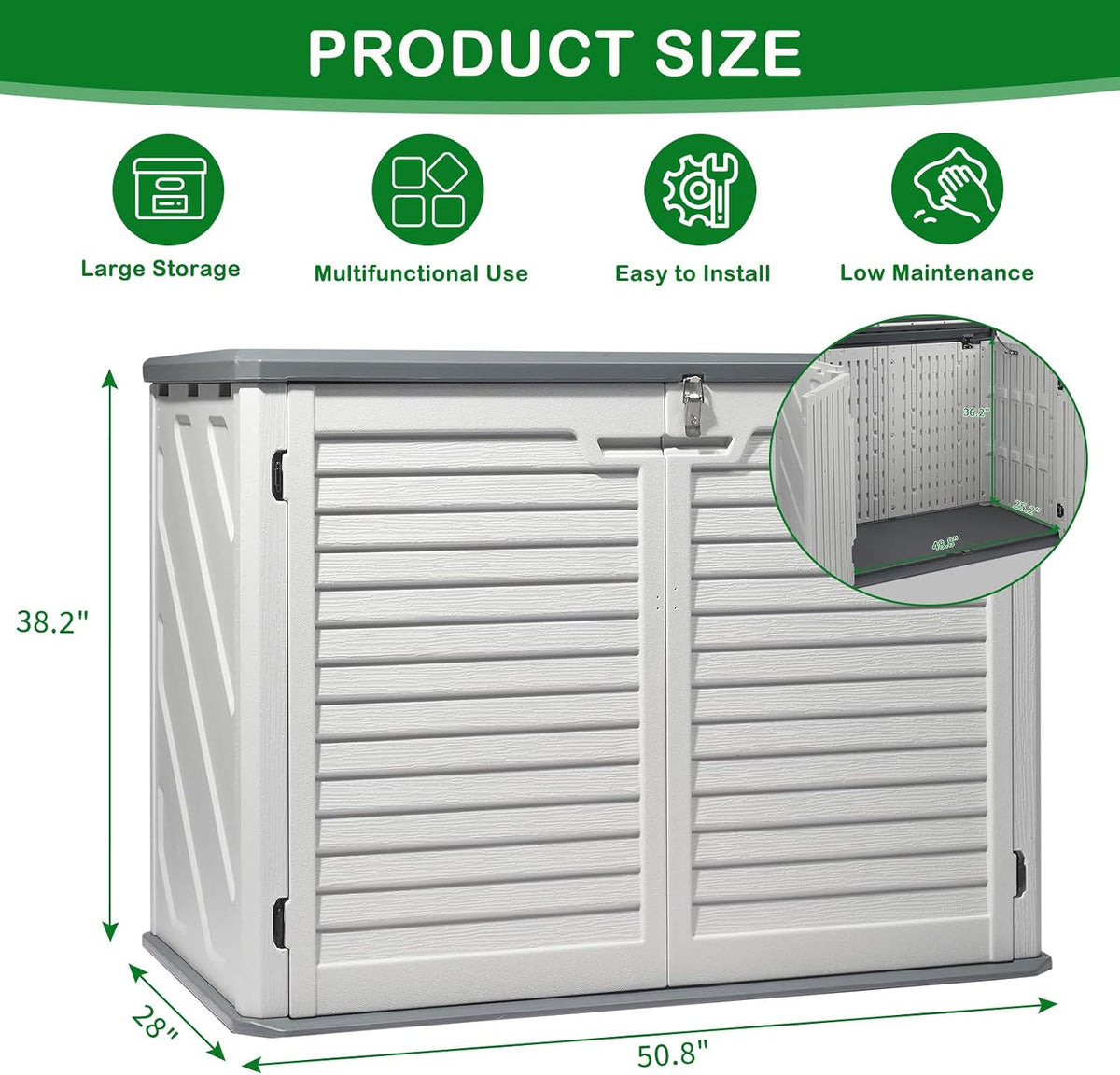vingli upgraded 31.5 cu.ft plastic outdoor storage shed, package contents