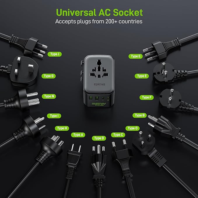 Epicka Pulse Duo 65W Universal Travel Adapter, International Power Adapter
