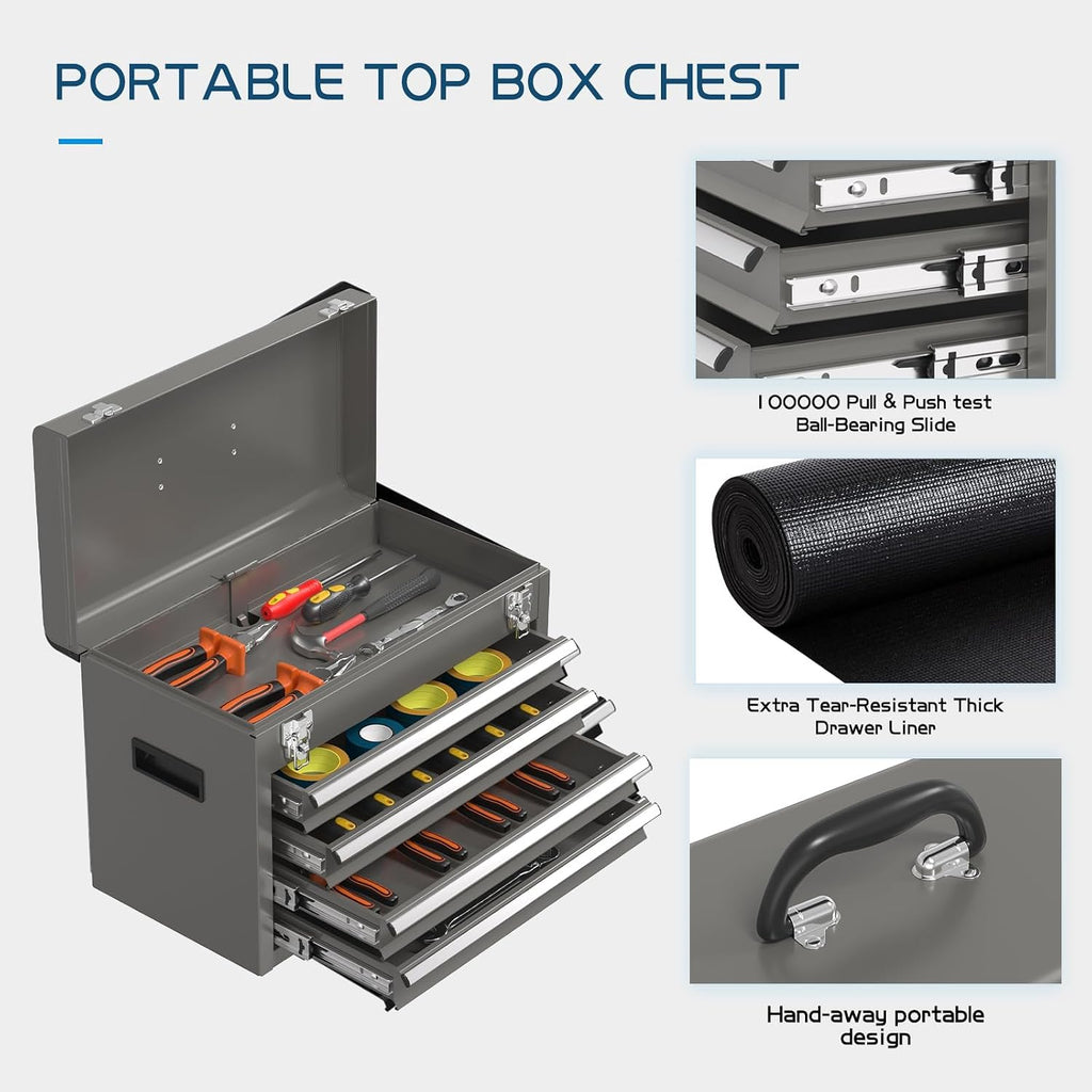 5-drawers tool box, 2-in-1 mechanic rolling tool chest, side view