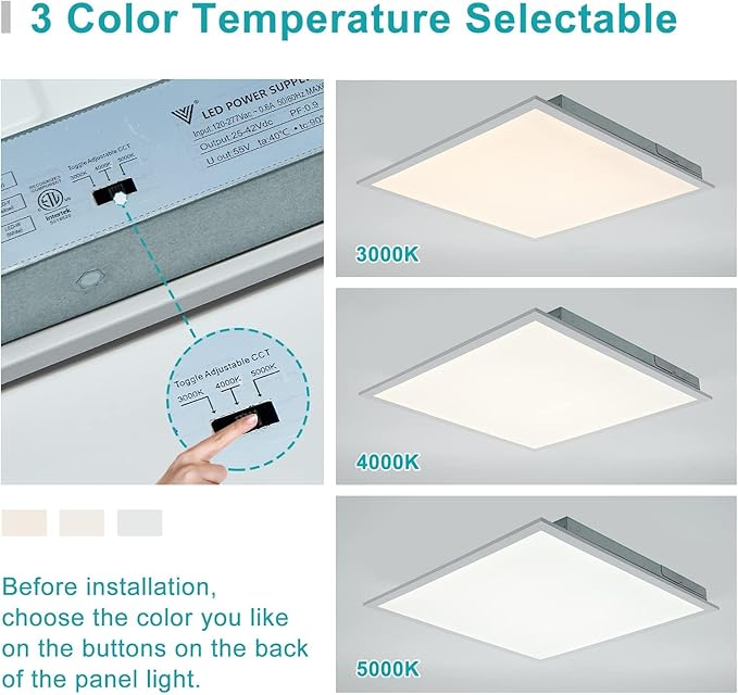 VocgoUU 16-Pack 2x2 LED Flat Panel Light Drop Ceiling, 0-10V Dimmable, 3CCT