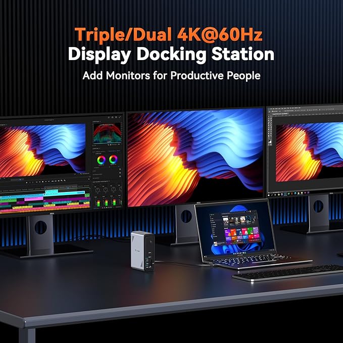 TobenONE 18 in 1 Laptop Docking Station 3 Monitors, Triple 4K Display