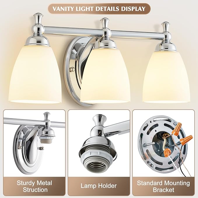 EJIAXIN Bathroom Light Fixtures, 3 Light Bathroom Lighting Fixtures Over Mirror