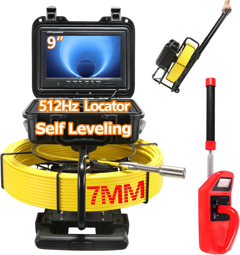 Sewer Camera with Locator,Self Leveling,165FT/50M,Retractable Handle,7MM Cable,9'' IPS Drain Inspection Camera with DVR, IP68 Plumbing Snake with 12 Lights for Home,Duct Pipe Inspection