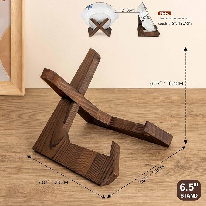 ANBOXIT Bowl Stands for Display, 6.5 Inch Plate Holder, Wooden Easel Frame