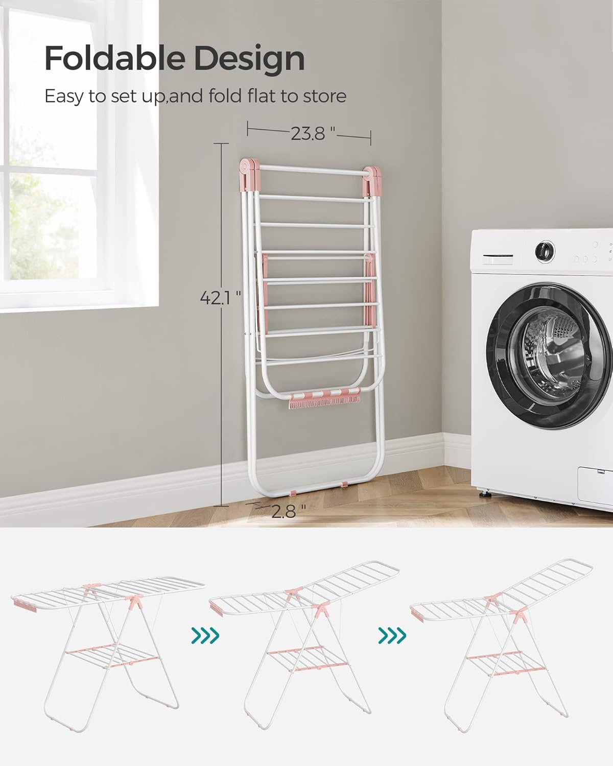 SONGMICS Clothes Drying Rack, Foldable Space-Saving Laundry Drying Rack
