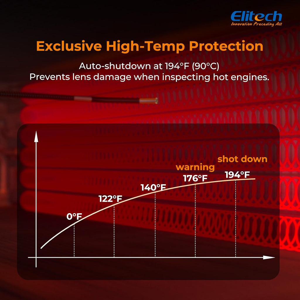 elitech articulating borescope with light, 6mm/0.24in inspection camera on a desk or shelf