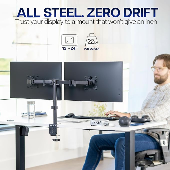 VIVO Dual Monitor Desk Mount, Heavy Duty Fully Adjustable Steel Stand, Holds 2