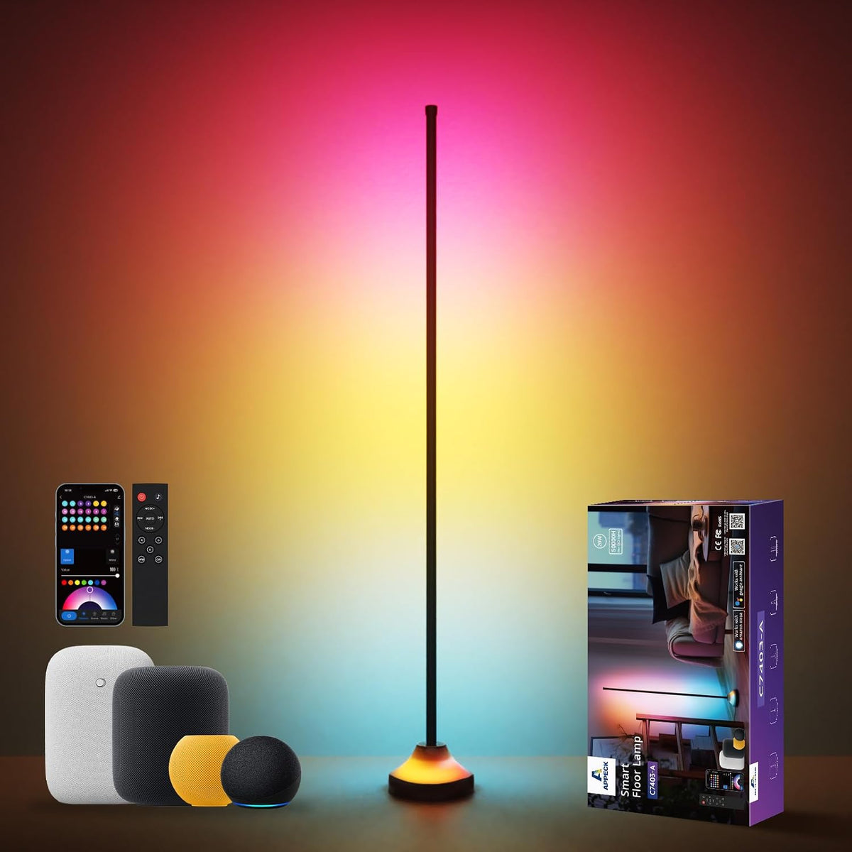 RGB&IC Smart Corner Floor Lamp – 20 W/1100 lm, 24‑Zone DIY & Music‑Sync LED