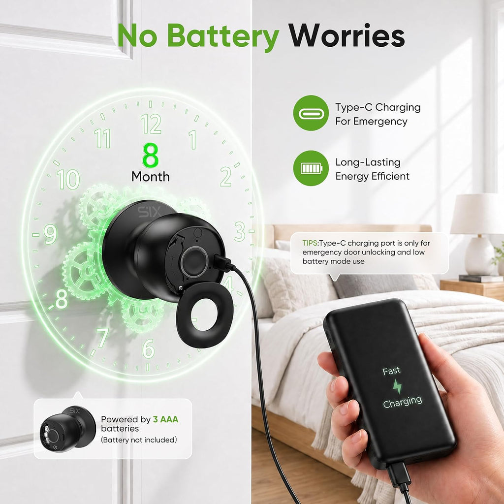 Fingerprint Door Lock, D268 Smart Fingerprint Door Knob with Lock, Biometric Door knob with App Control & Key, Keyless Thumbprint Entry Door Lock for Bedroom, Front Door, Home, Apartment Garage Office