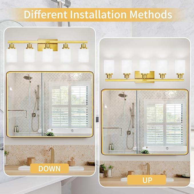 DIKAIDA Gold Bathroom Light Fixtures, 5-Light Modern Brushed Gold Vanity