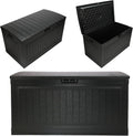 Suncast 80 Gal, Large Outdoor Patio Deck Box, Pad-Lockable Lid, Iron Ore