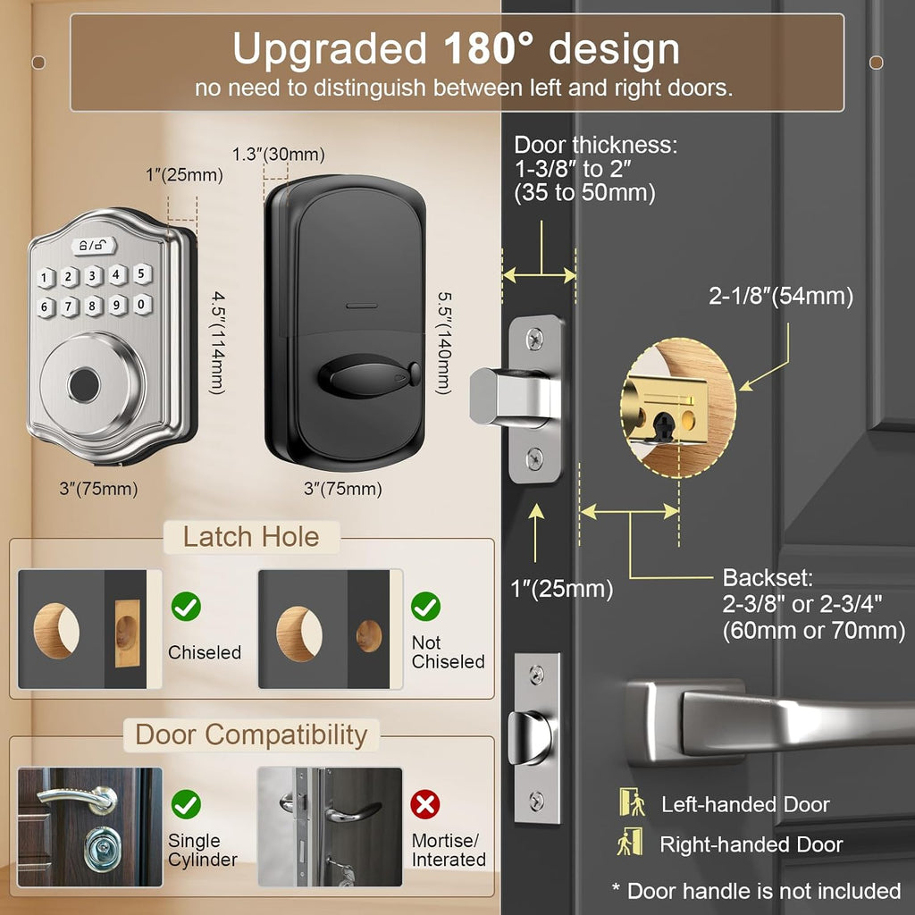 52hz fingerprint door lock, keyless entry door lock, front angle view