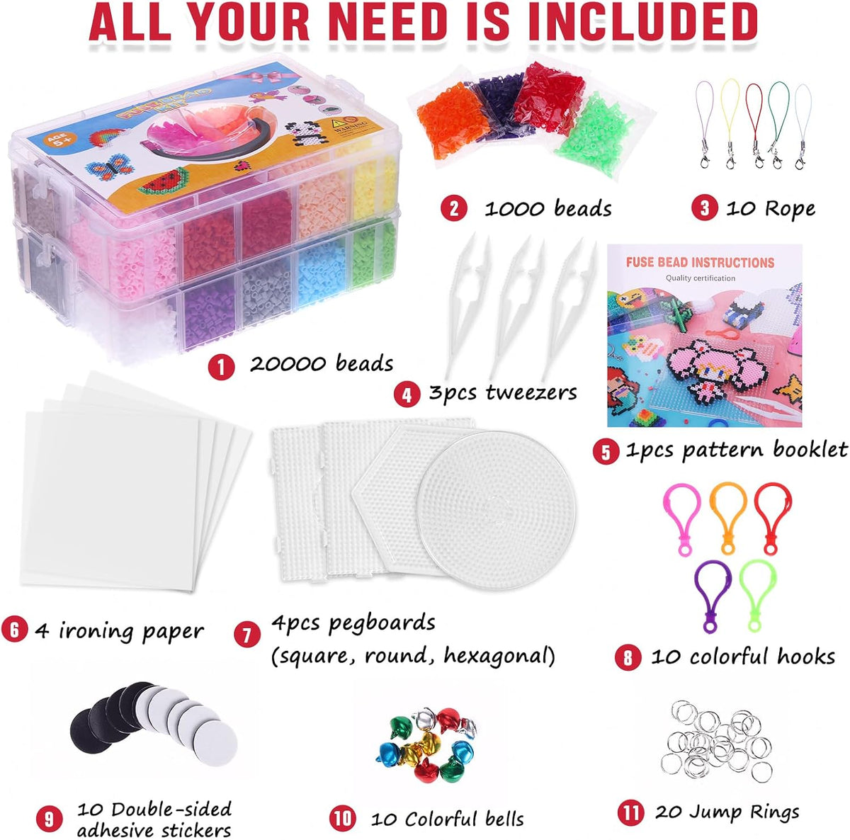 Quefe 24 Colors 21000 Pcs 5mm Fuse Beads Kit with Storage Box
