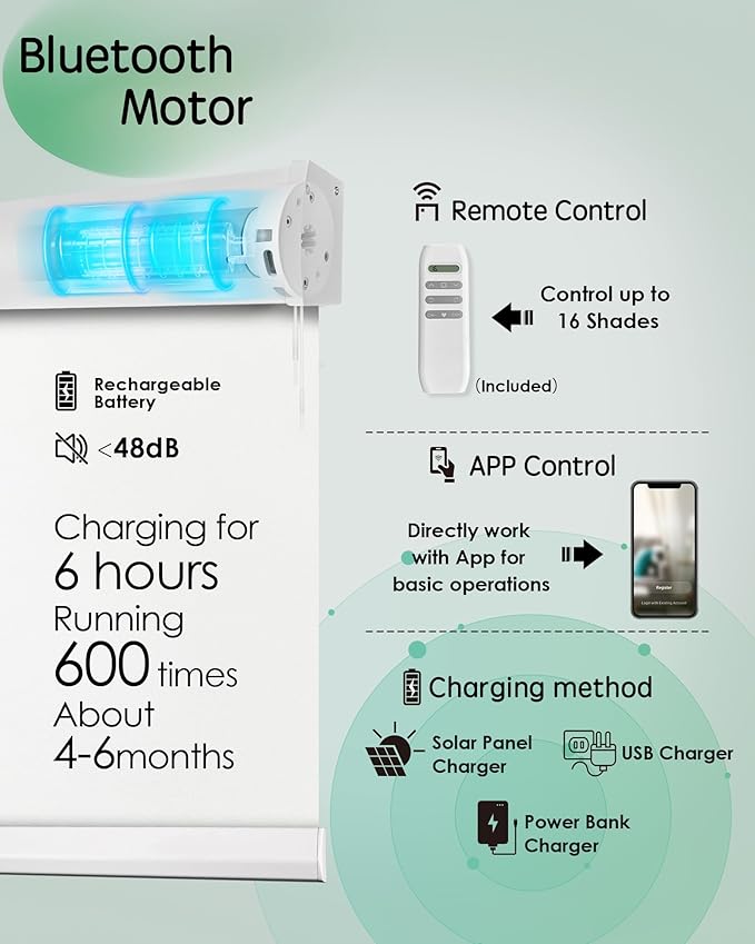 Yoolax Motorized Blinds App Control, Cordless Automatic Shades Roller Window