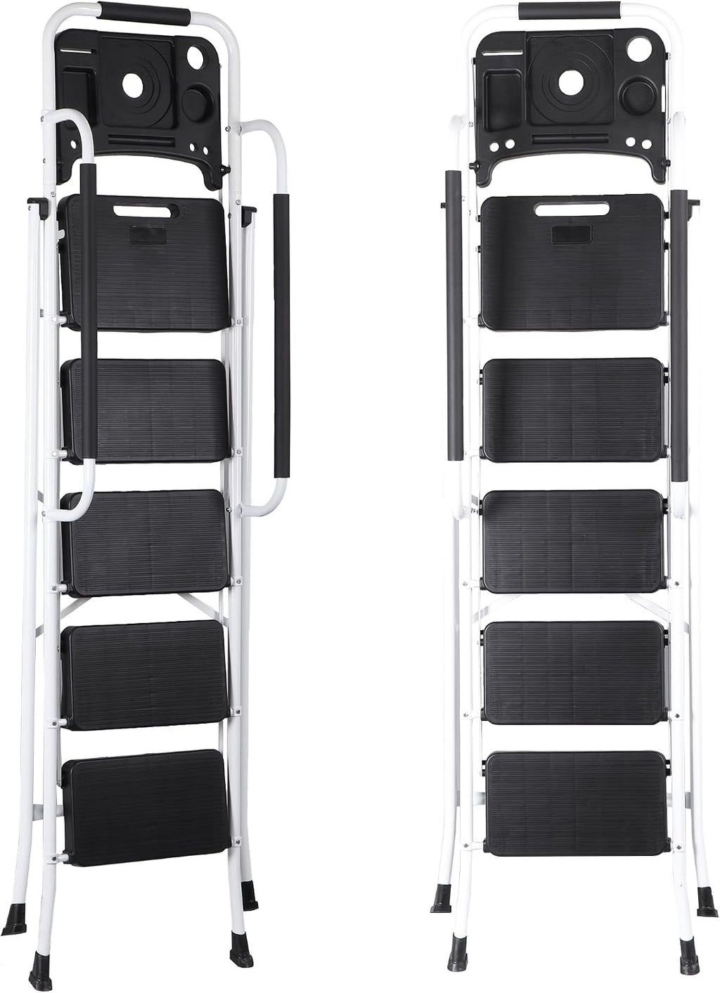 ZENY 5 Step Ladder, Step Stool Foldable with Anti-Slip Pedal & Comfortable Handrail, Sturdy Steel Ladder, Protable Heavy Duty Step Stool for Kitchen, Garage & Outdoor Use (White)