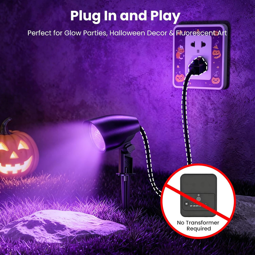 ZZXX 20W Halloween Black Light Spotlight Outdoor,IP66 Plug-in Light, 2Pack