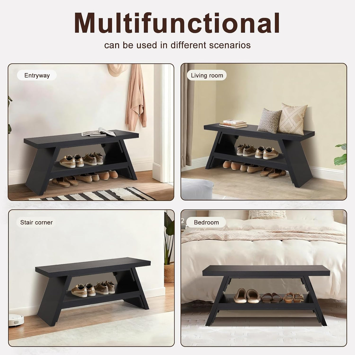 2-tier shoe storage bench, 40" solid wood entryway on a desk or shelf