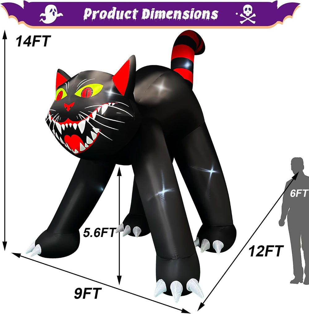 SEASONBLOW 14 Ft Giant Halloween Inflatable Black Cat Outdoor Decoration