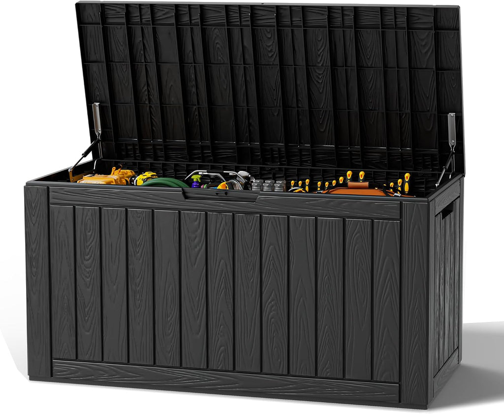 Waterproof Outdoor Storage Box, Resin Patio Organizer,120 Gal,Black