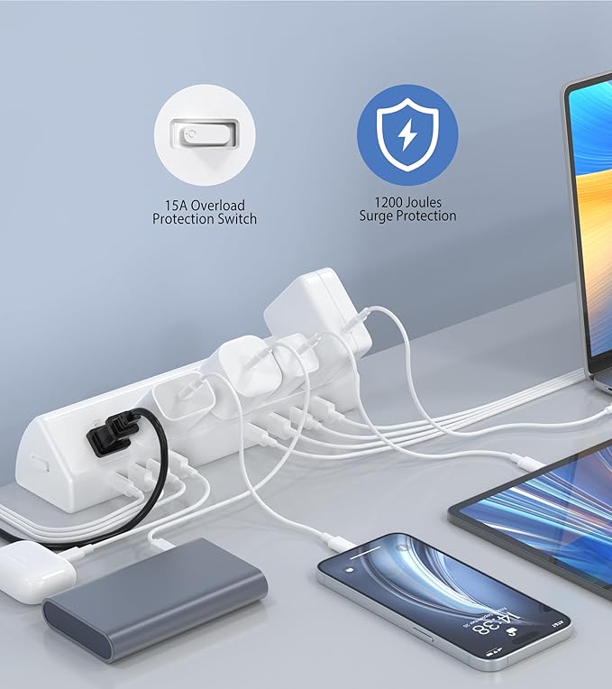 45W Fast Charging Station, Desk Clamp Power Strip, 4 PD USB-C Ports, 5 AC