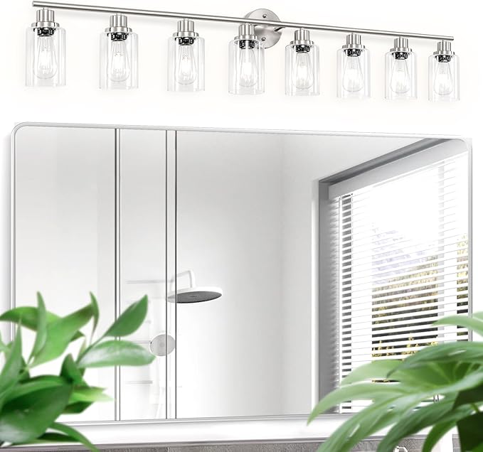 Guliaofo 8-Light Brushed Nickel Vanity Lights, Modern Bathroom Light Fixtures